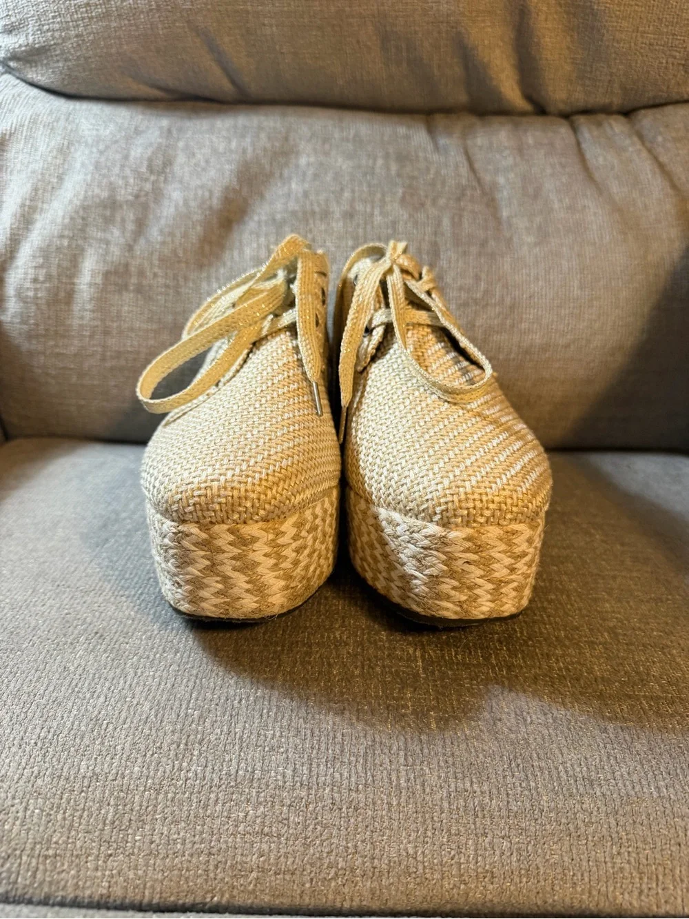 Woven Platform Lace-Up Shoes in Natural Straw